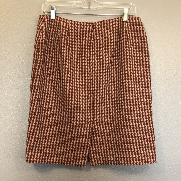 Ann Taylor LOFT skirt women's size 10P petite red brown hounds tooth wool EUC - Picture 3 of 9
